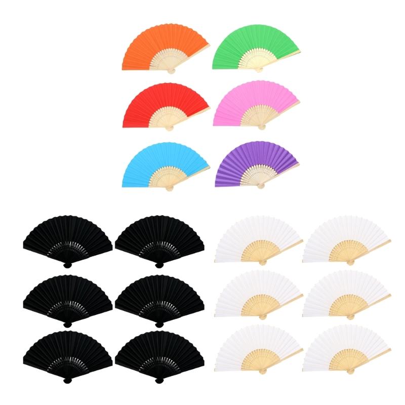 Set of 6 Foldable Paper Fans with Bamboos Frame Portable Cooling Accessories for Outdoor Event Parties Favor DIY Craft