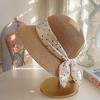 Women's Japanese Style Polka Dot Straw Hat with Ribbon Bow