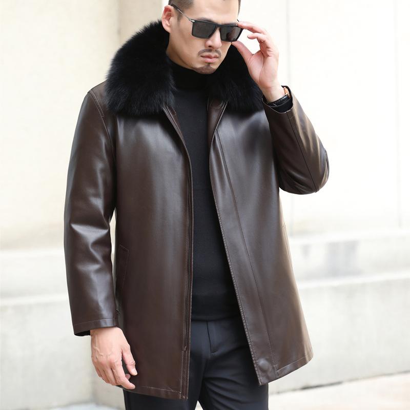 

Пуховик мужской из натуральной кожи куртка мужская большого размера утолщенная одежда для папы средней длины со съемной подкладкой куртка модная 6XL