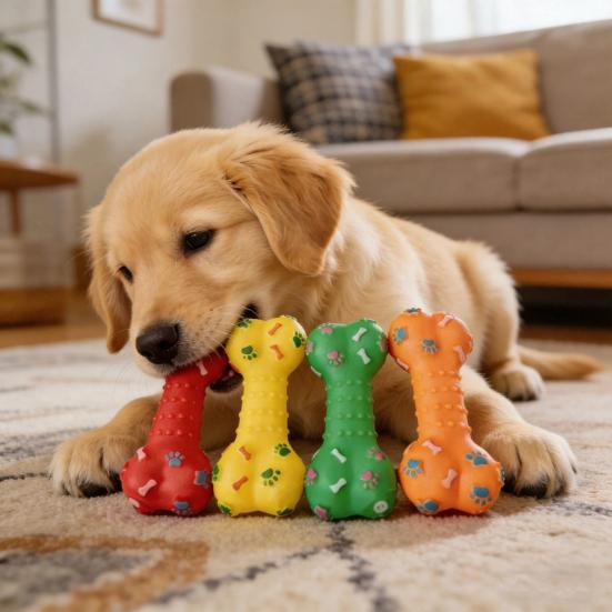 Footprint Bone Dog Teething Toy Bite Resistant Boredom Stress Relief Bone Shape Aggressive Chewer Teeth Cleaning Chewing Toy with Sounds