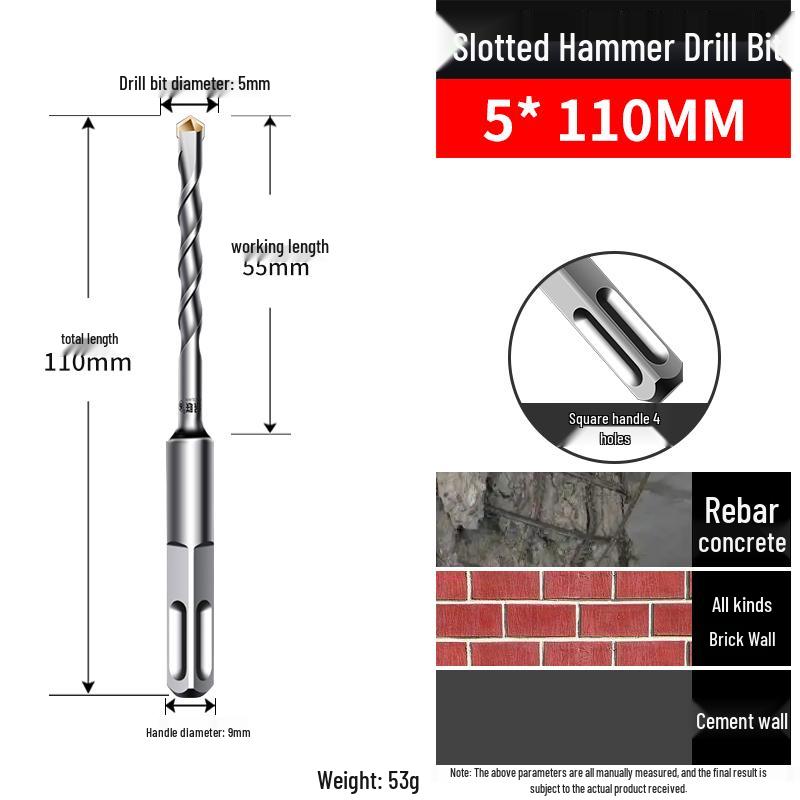 

Non-standard Electric Hammer Drill Bit for Concrete with Two-Slot Round Shank and Four-Pit Square Shank