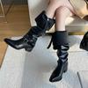 Boots Women's 2025 Winter New Fashion Pointed But Knee Boots Side Zipper High Boots Fashionable Trouser Boots