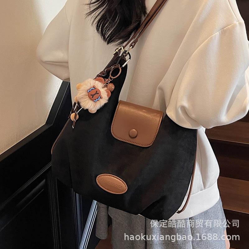 Suede bag women's 2025 new trendy backpack retro travel backpack large capacity tote bag messenger bag