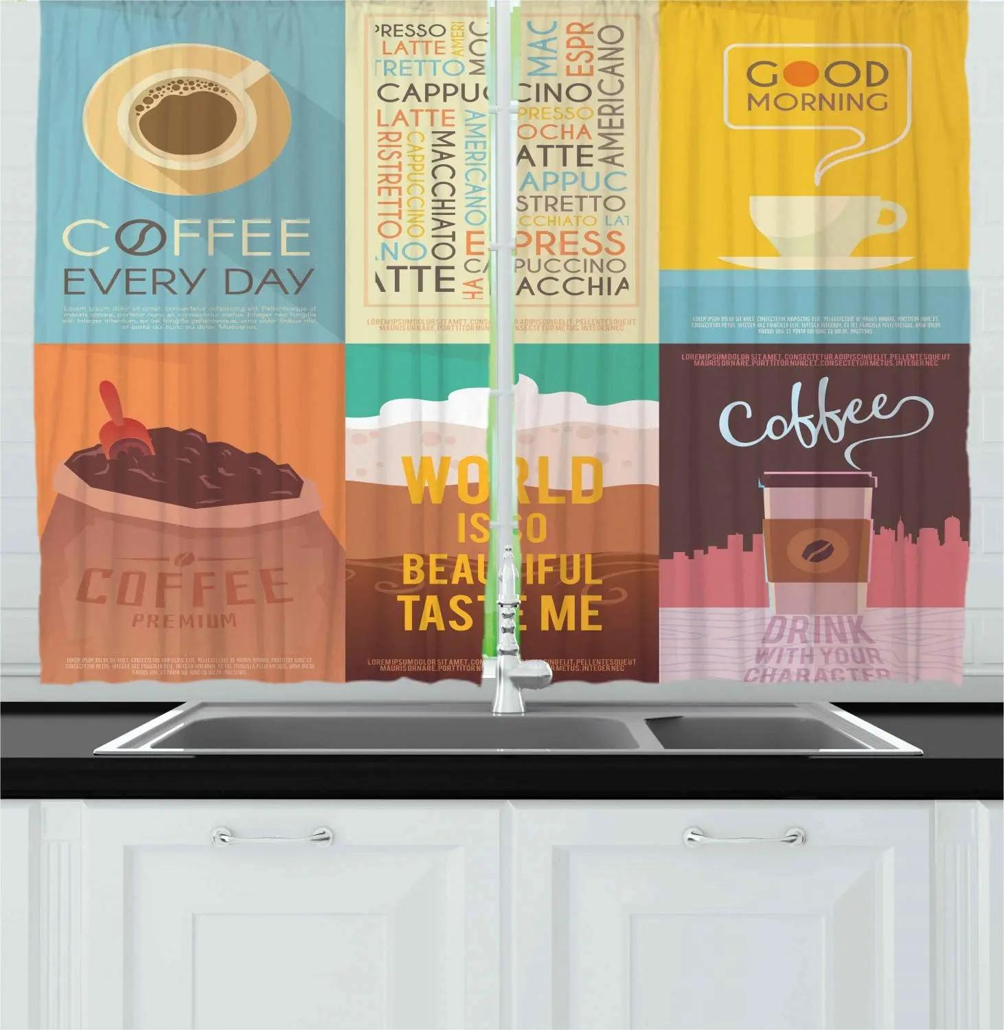 

Coffee Kitchen Drapes Foods and Drinks Coffee Window Drapes Kitchen Drapes Panel Home Decor Drapes ideal ideal for Living Room (W50H130cm)-2pcs&Hook