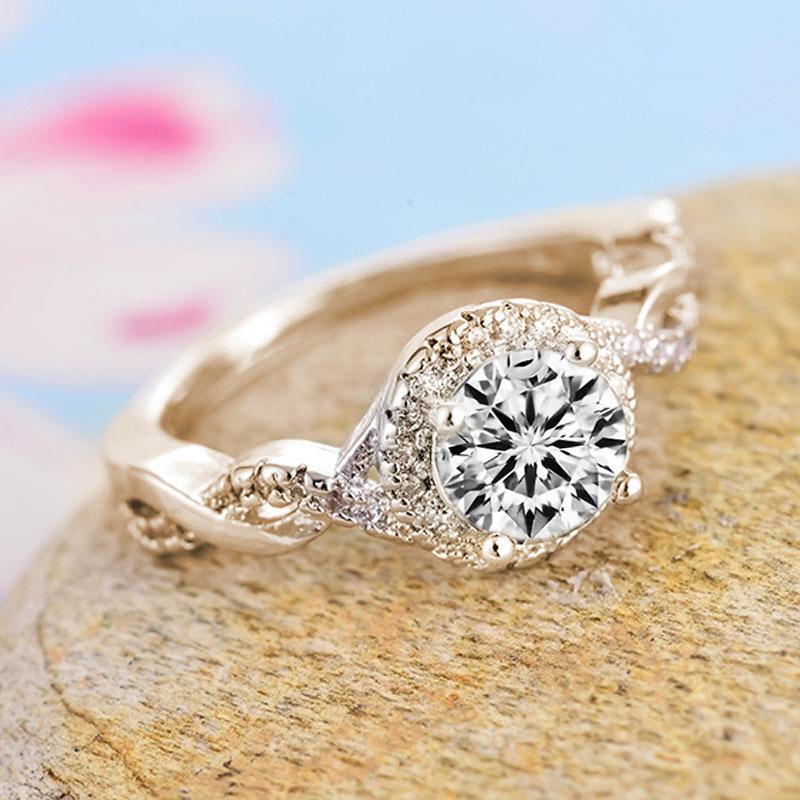 Trendy zircon ring for women, silver-plated, two-piece set, wedding ring