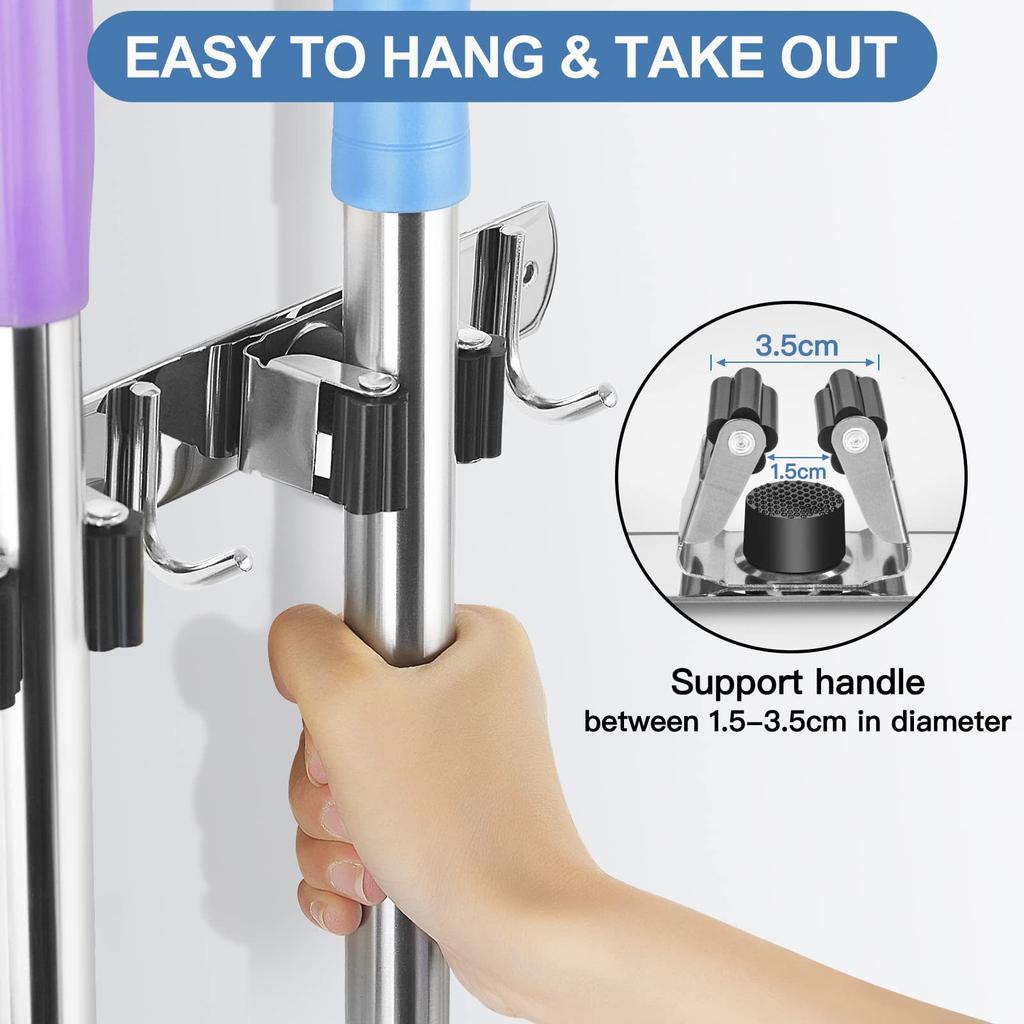 Wall Mount Mop Organizer Holder Broom Hook Stainless Steel Storage Hook Kitchen Bathroom Organization Accessories