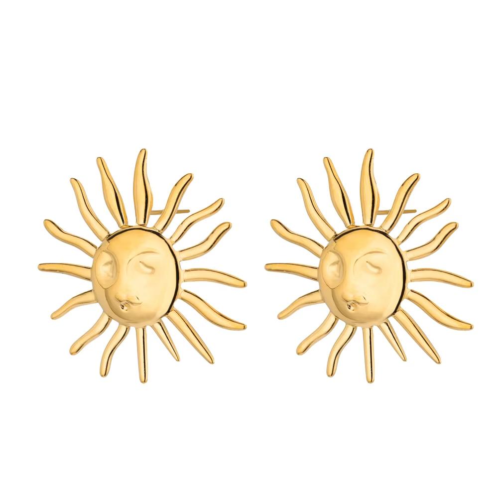 

Серьги-кольца из нержавеющей стали золотого цвета для женщин, панк, золотого цвета, со звездой, солнцем, пирсинг, женские готические ювелирные аксессуары