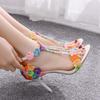 9cm High Heel Sandals Bridesmaid Wedding One-liner Straps National Style Colorful Lace Roman Sandals for Women