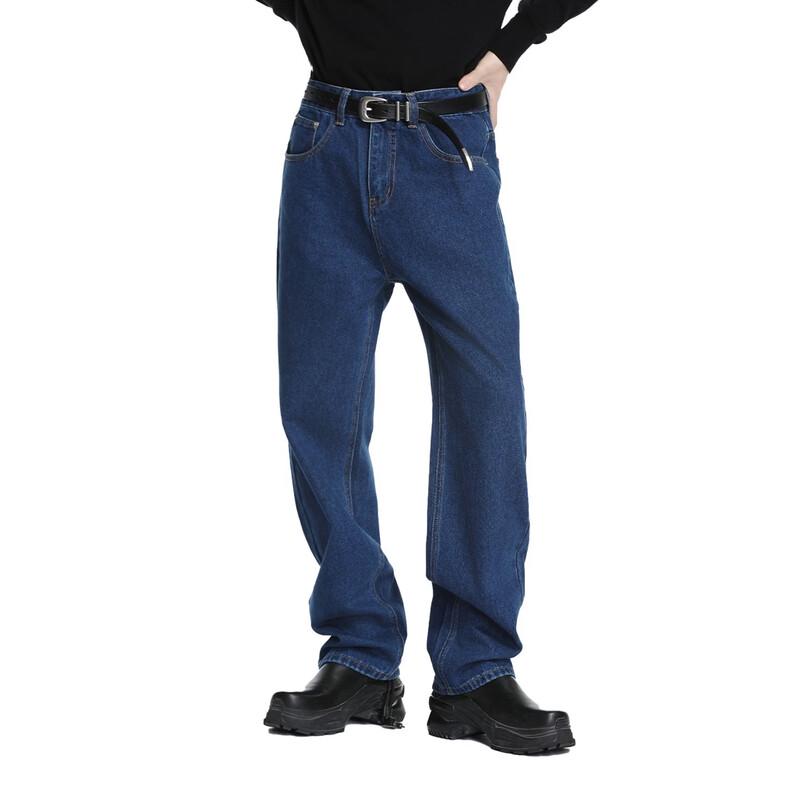 VOGUO RELAY Unisex Dark Blue Washed Straight-Leg Jeans L