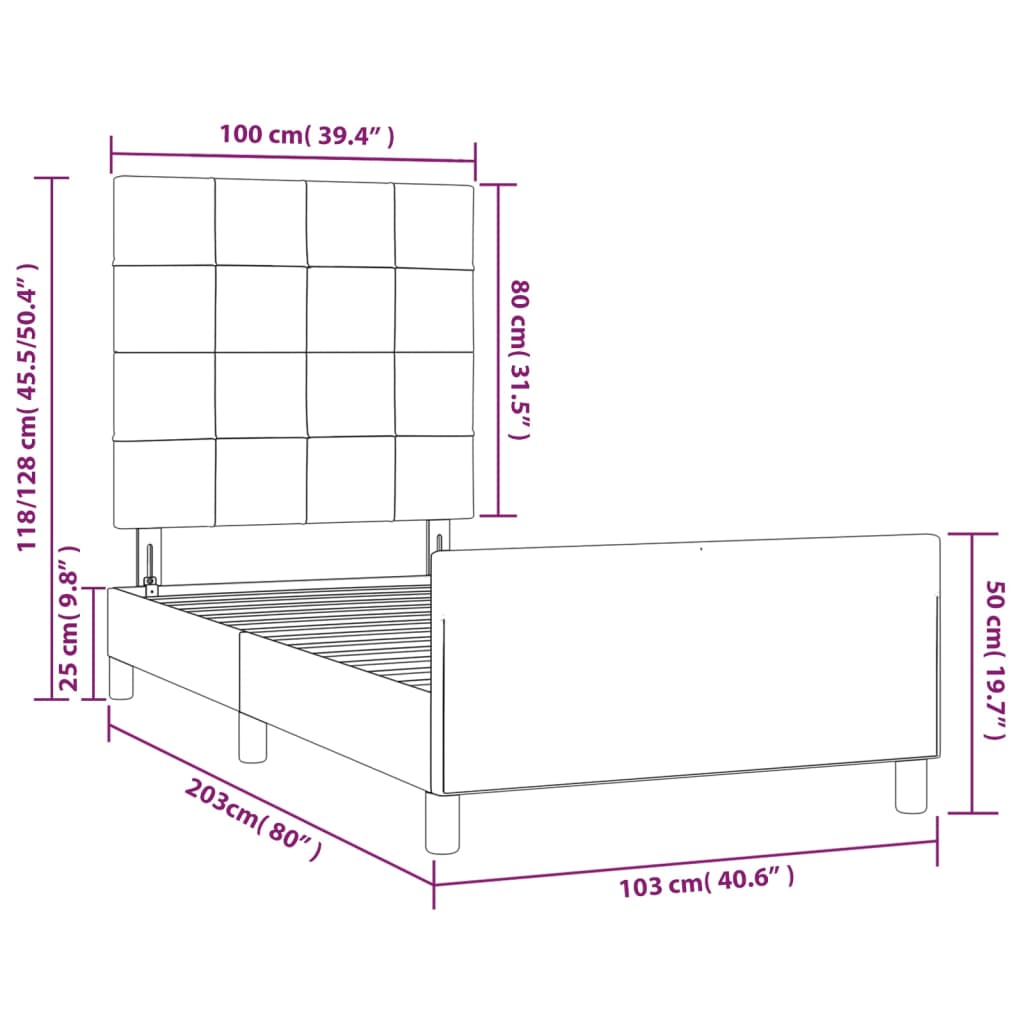 Bed Frame without Mattress Light Grey 100 x 200 cm Fabric
