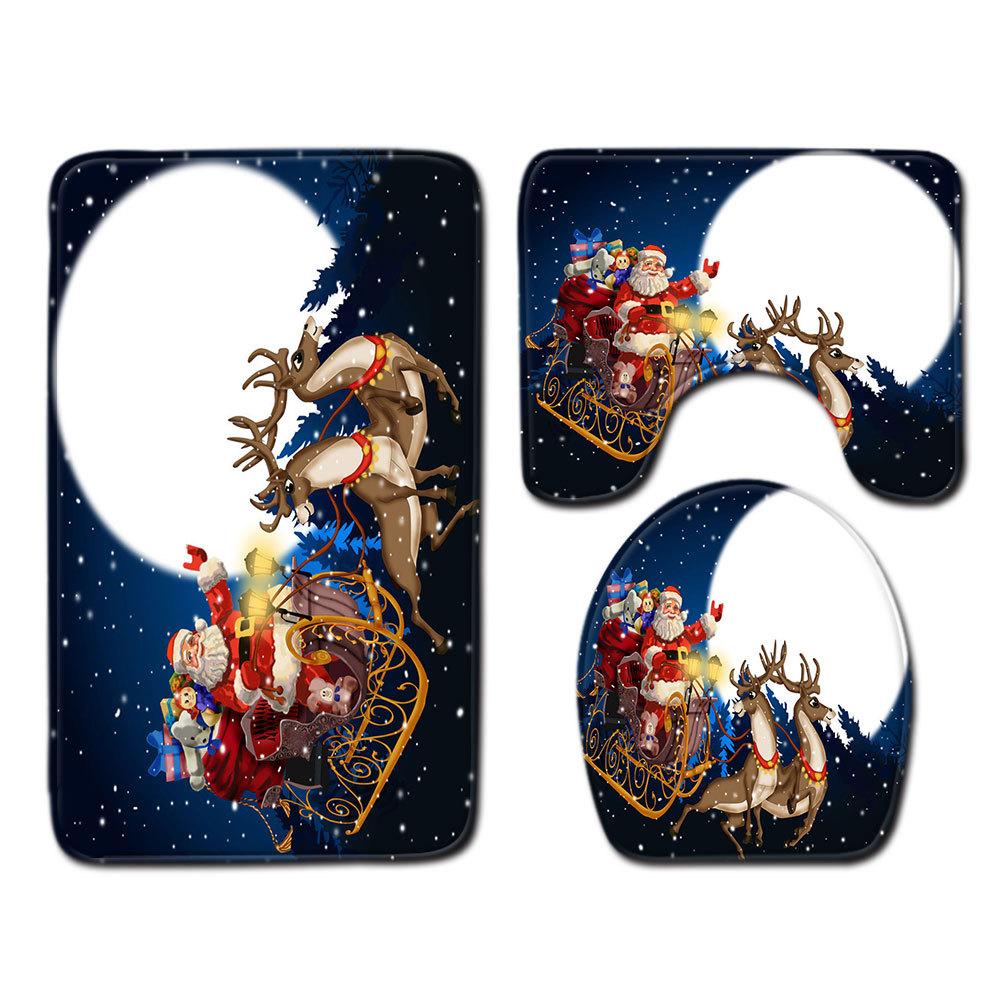 Christmas Bathroom Floor Mat Toilet Three-Piece Set
