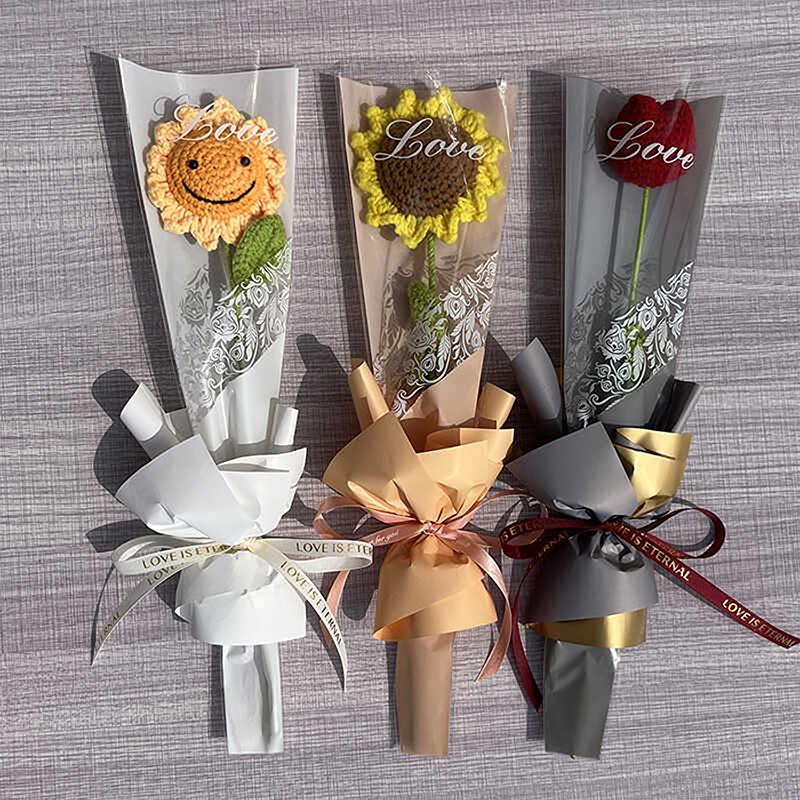 50Pcs Iridescent Single Rose Sleeves Diy Transparent Flower Wrapping Bag Floral Material Packaging Waterproof