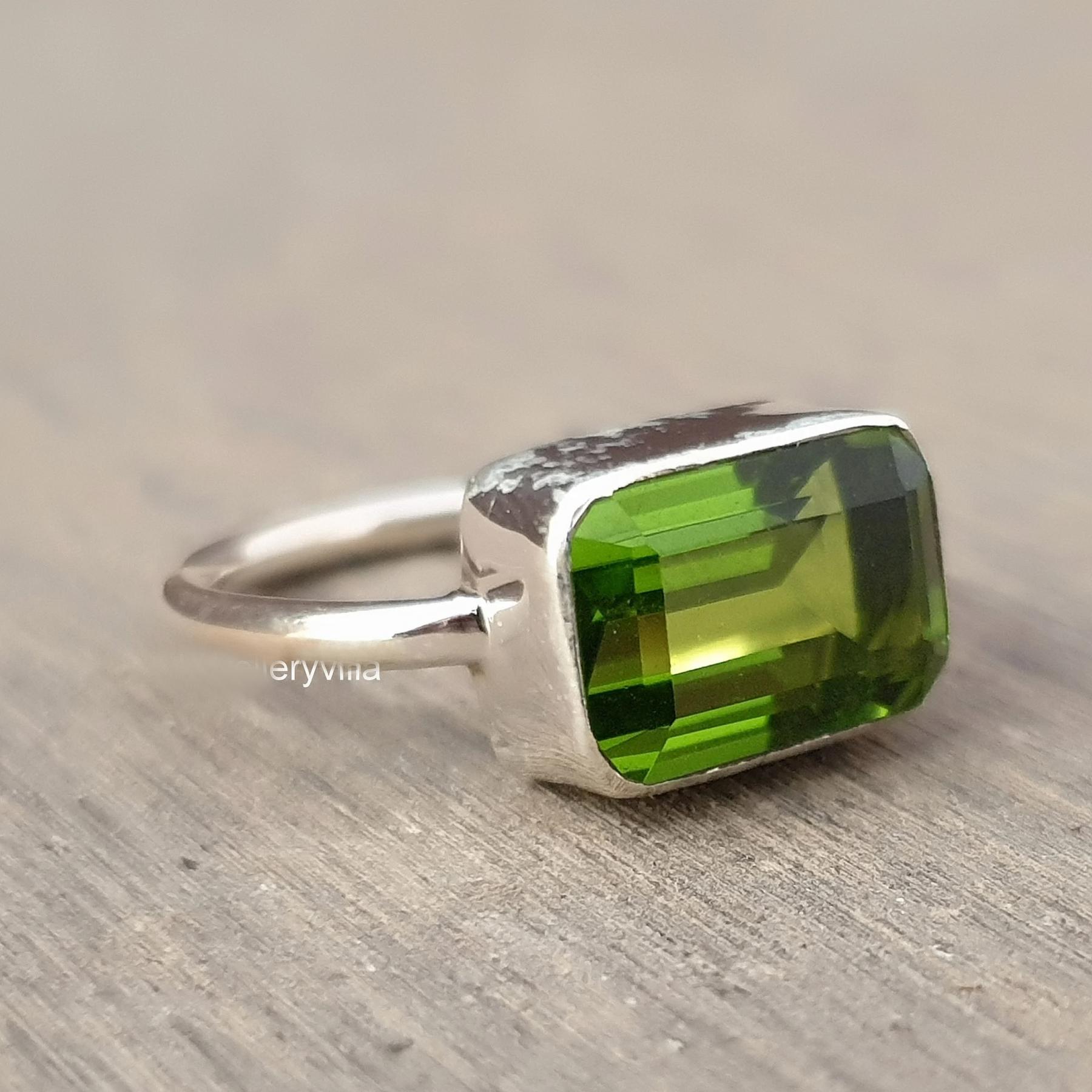 

August Birthstone Green Peridot 925 Sterling Silver Ring Jewelry, Handmade Gift Artisan Ring 10