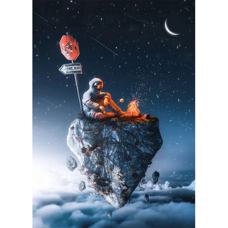 Modern Astronaut and Moon Landscape Canvas Painting Art Posters and Prints Wall Art Pictures for Living Room Home Decor Gift
