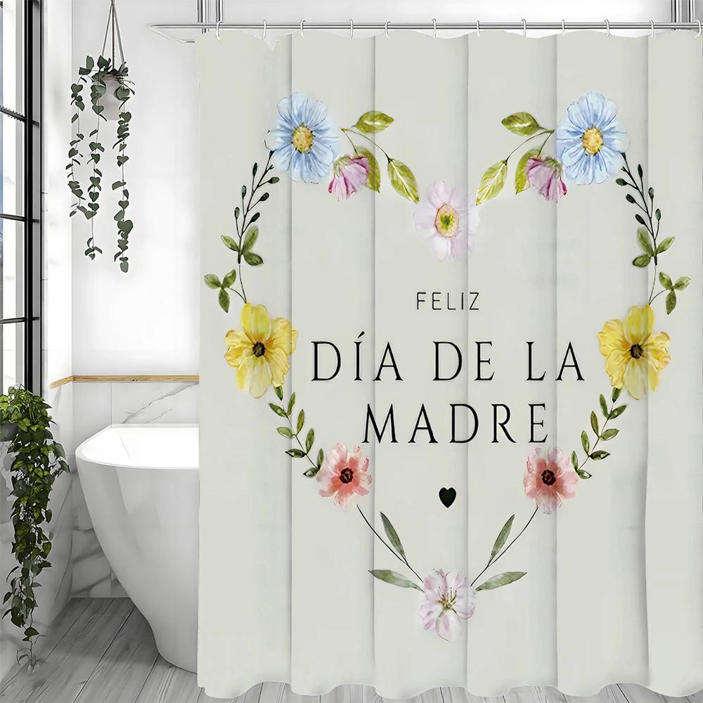 Glad Mors Dag Härlig Blommig Duschdraperi, Dekorativt Duschdraperi för Badrum, Vattentätt Duschdraperi med Krokar