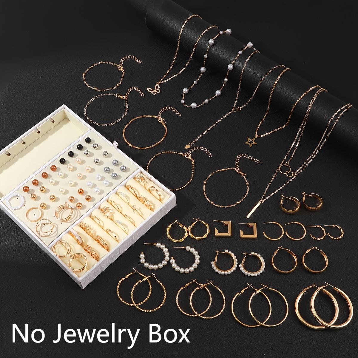 

17KM 92 шт. Набор женской модной бижутерии содержит серьги-кольца, серьги-гвоздики, браслет, ожерелье и кольцо. Универсальная повседневная бижутерия