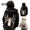 Płaszcz unisex Nadruk pająka Ciemny punkowy styl unisex Halloweenowy kostium Główna ulica Hip Hop Miękki pluszowy, zapinany na zamek, długi rękaw z kapturem, zimowy płaszcz jesienny