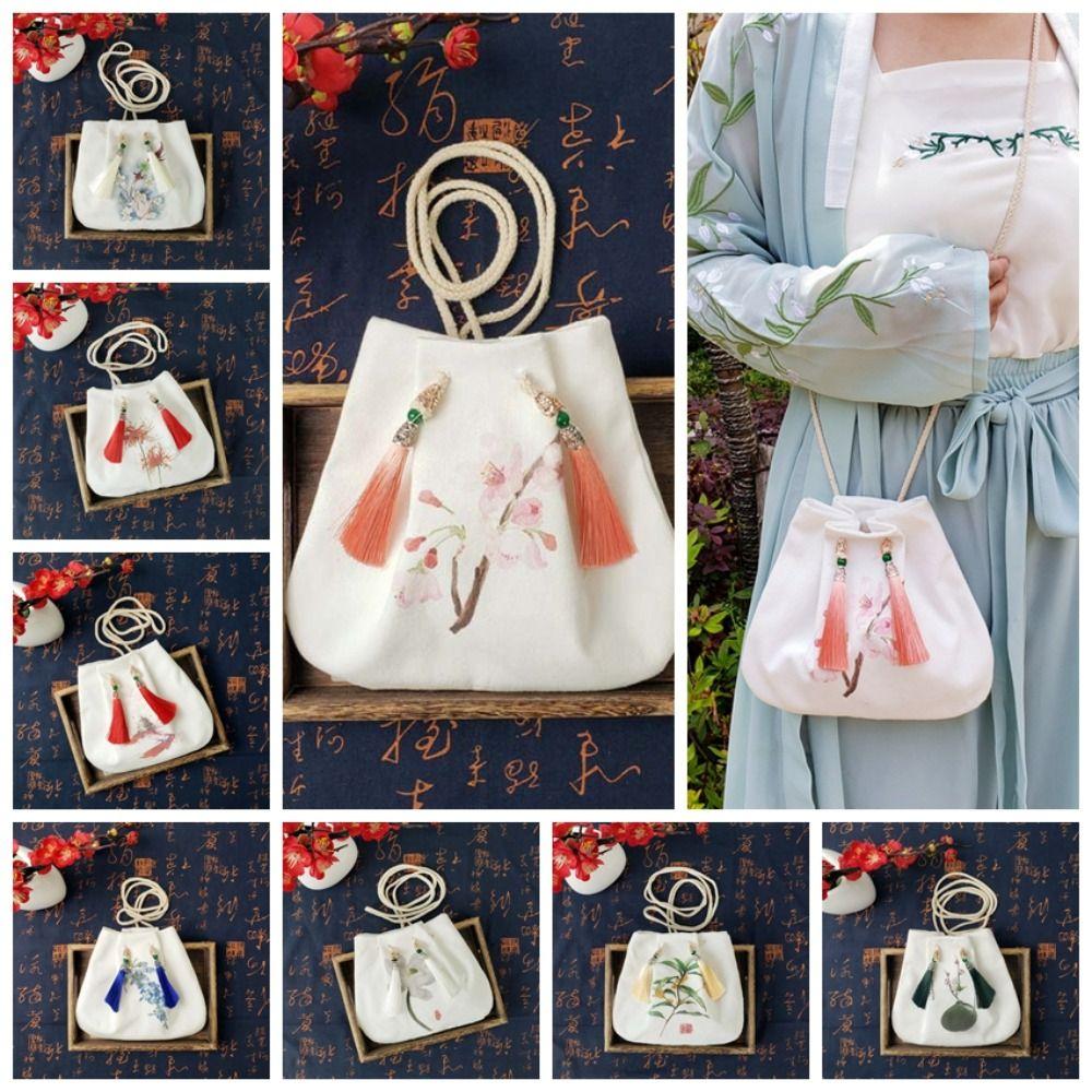 

Flower Chinese Printed Shoulder Pouch Leaf Embroidery Crossbody Bag Hanfu Drawstrings Bag Outdoor Style 5