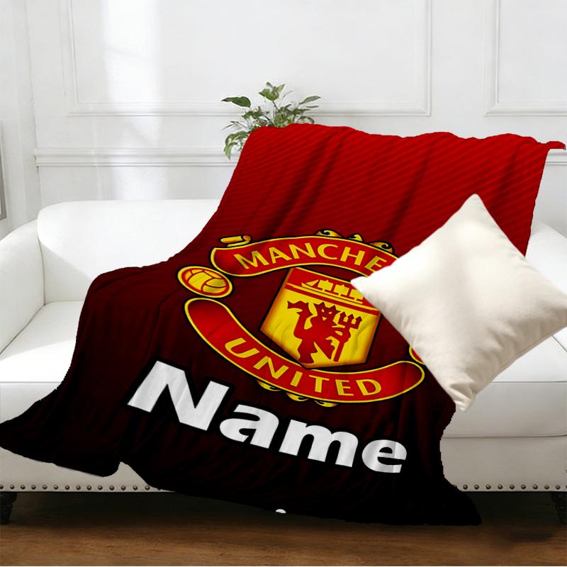 Custom Name Personalized Manchester Football F.C Print Blankets, Home Decor, Bedroom, Sofa, Camping, Couch, Gifts for Birthday Christmas