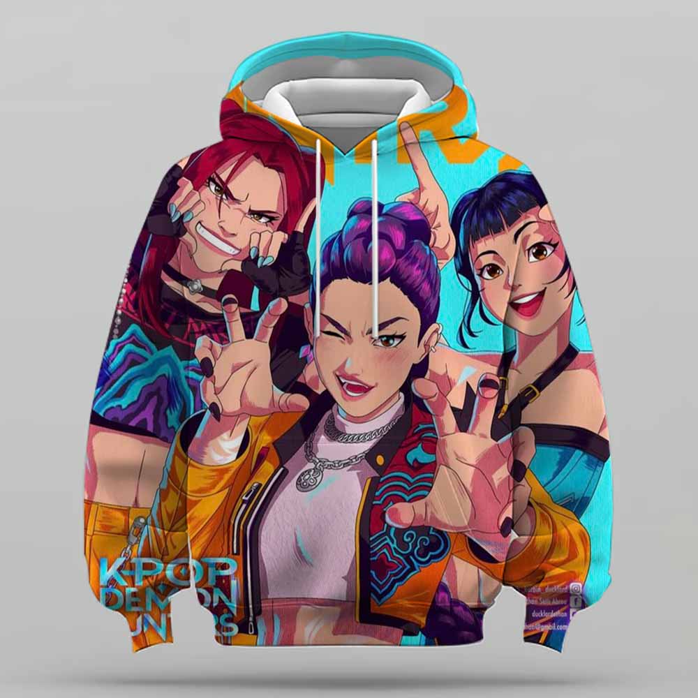 KPop Demon Hunter Rumi Cute Cartoon Girl Hoodie Warm Children's Wavy Fashion Casual Pullover