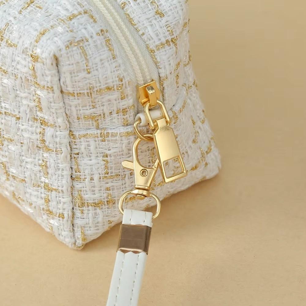 Fashion With Handle Cosmetic Bag Large Capacity Linen Cotton Makeup Bag Breathable Lightweight Toiletry Handbag Women