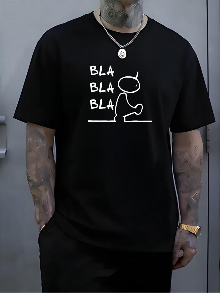 Unisex Summer Short Sleeve T Shirt Bla Bla Bla Stick Figure Graphic Tee Crew Neck Casual Daily Streetwear Unisexs Fashion Top