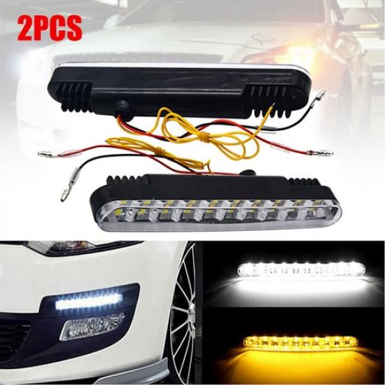 2x 30 LED Car Daytime Running Light DRL Driving Turn Signal Fog Lamp White Amber