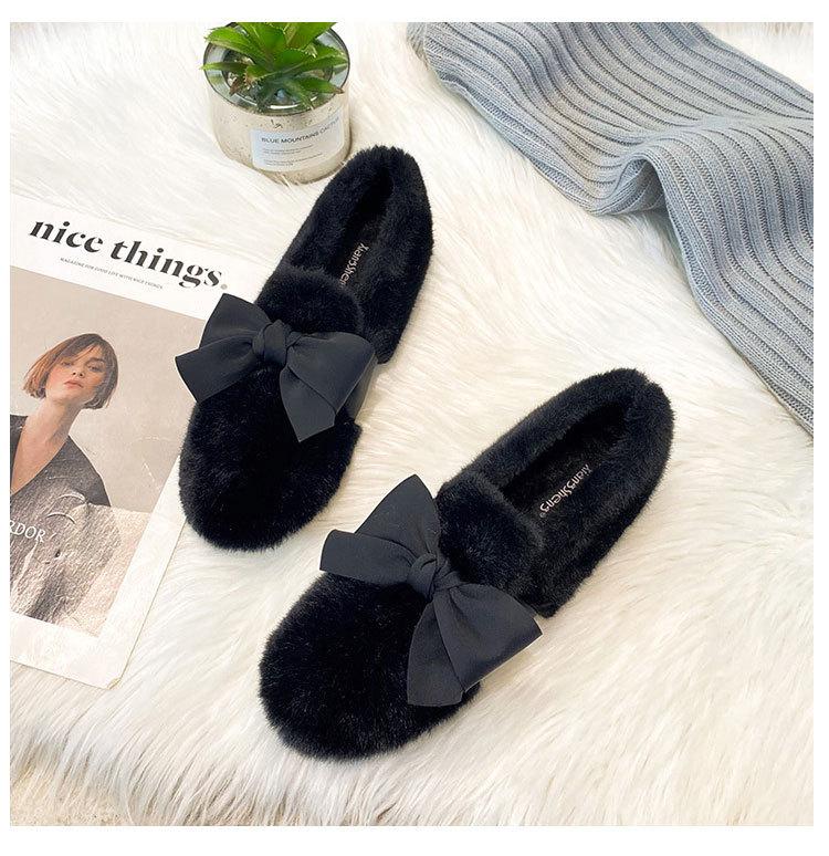 Fashion 2025 Big Size 35-43 Women Mink Hair Shoes Fur Flats Winter Lace Butterfly-Knot Loafers Femme Plush Cotton Mocasines Fluffy Boots