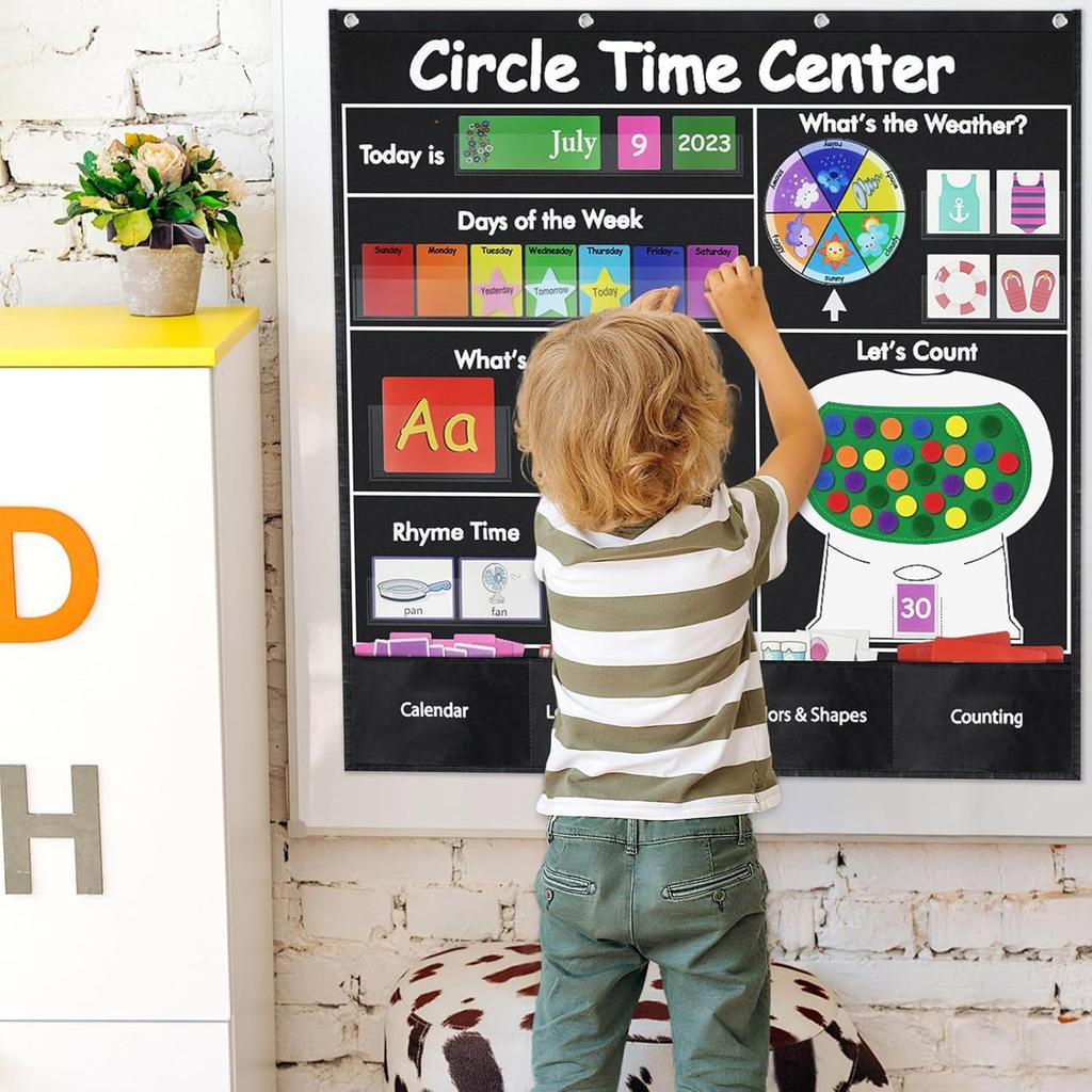 Educational Circle Time Center Pocket Chart Learning Weather Letter Number Calendar Pocket Chart for Classroom Wall