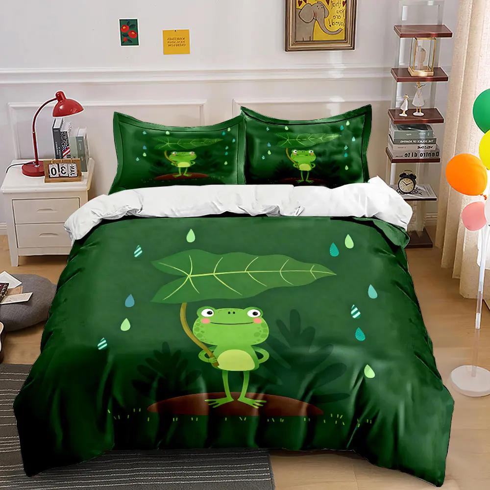 "Frog Themed Rainy Day Decor Set" Soft Comfortable Duvet Cover Bedding Set Included 1*Duvet Cover & 2*Pillowcases Gift