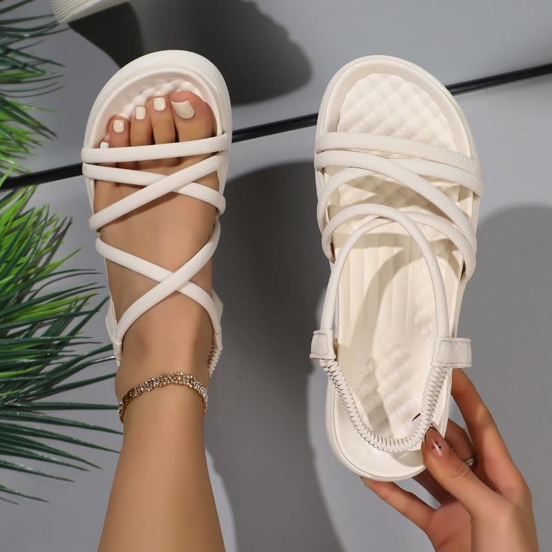 Fashion 2025 Ladies Shoes on Sale Narrow Band Women's Sandals Platform Casual Sandal Women Elastic Band Round Toe Flat with Shoes Female