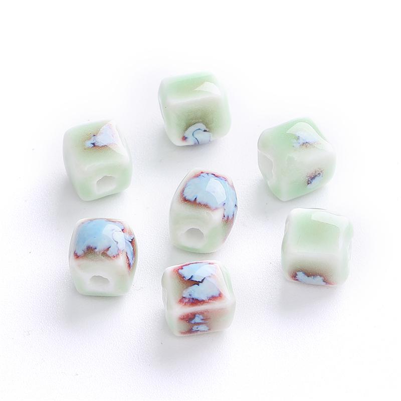 10 Stück 7 mm quadratische Blumenglasur-Porzellanperlen, Würfel, Keramikperlen für Schmuckherstellung, DIY-Charms, Armbänder, Halsketten, Basteln
