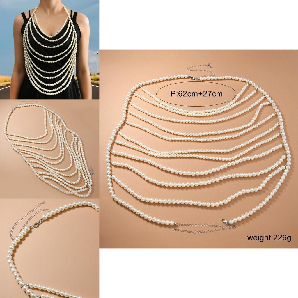 Bohemian Body Jewelry With Multilayer Pearl Beads For Beachwear