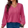 Women's V-Neck Long Sleeve Pullover Hoodie Color Loose Fit Ribbed