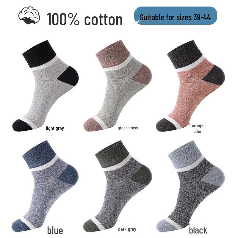 LANGSHA Men's 100% Cotton Mid-Calf Socks - 6 Pairs