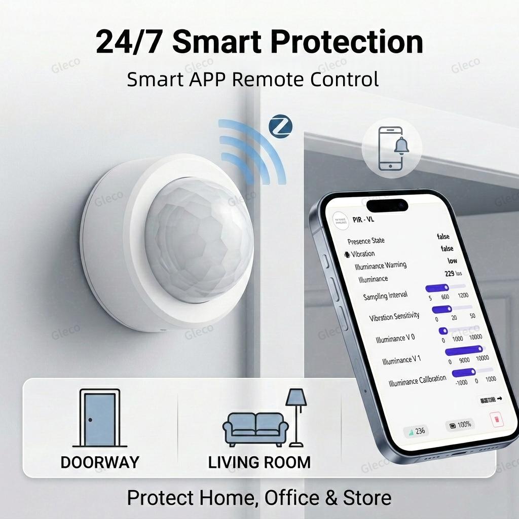 Zigbee 3.0 PIR Motion Sensor Optonal Light & Vibration Detection Smart Home Automation Security Requires Zigbee Gateway For Z2M