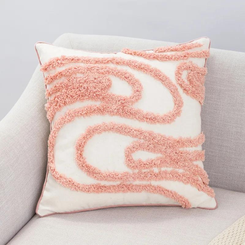 Housse de coussin décoratif 45x45cm Style Nordique Moderne avec Pompons Ligne Housse de coussin décorative pour Décoration de Salon Canapé 45x45cm