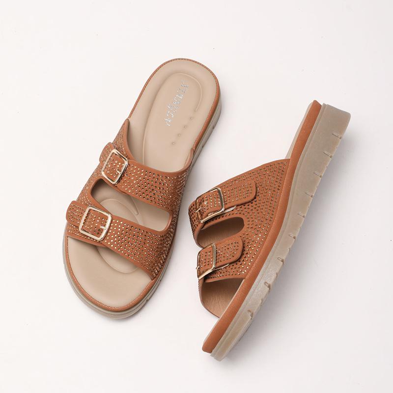 Thick-soled Fashionable Slippers for Women Summer Casual Water Diamond Flip-flops Travel and Vacation Beach Shoes