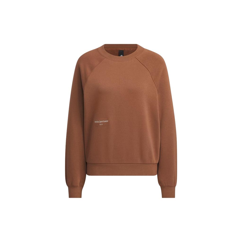 Adidas Solid Color Fleece Sports Casual Crew Neck Long Sleeve Sweatshirt Women Sweatshirt Brown IX6792