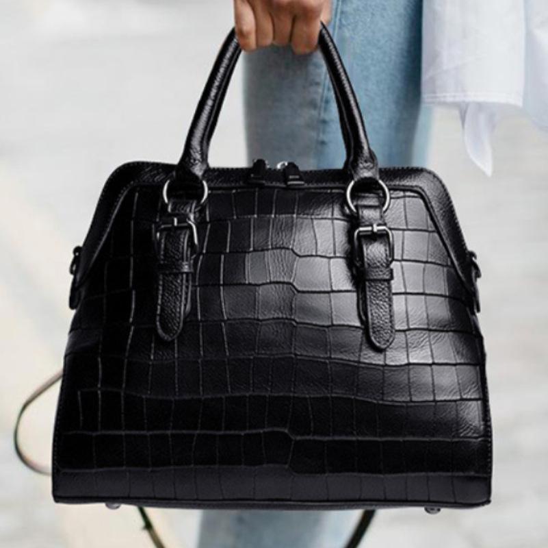Leather Women's Bag, Single-shoulder Crossbody Handbag, Fashionable Shell Bag, Crocodile Pattern Leather Large Bag, Ladies' Bag