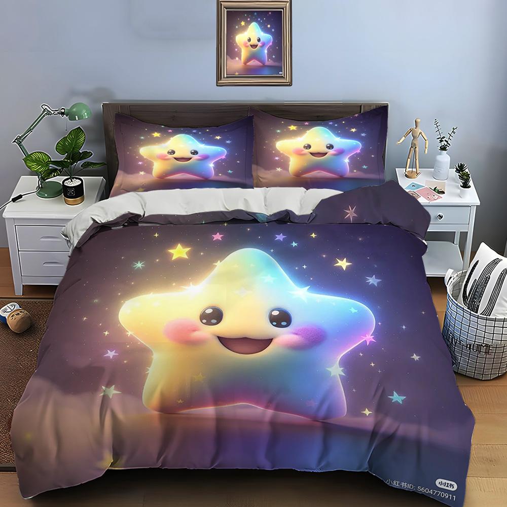 Cute Cartoon Stars Print Bedding Set Duvet Cover 1 Duvet Cover 2 Pillowcases Adult And Kids Bedding Set Luxury Children's Gifts