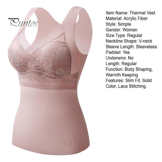 Women Thermal Vest V-Neck Sleeveless Padded Wireless Bottoming Tops Slim Fit Solid Color Temperature Locking Velvet Tank Tops