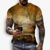 Summer Retro Men's T-shirt Trend Street Personality Tough Guy Sports Short Sleeved O-neck Wide Shirt