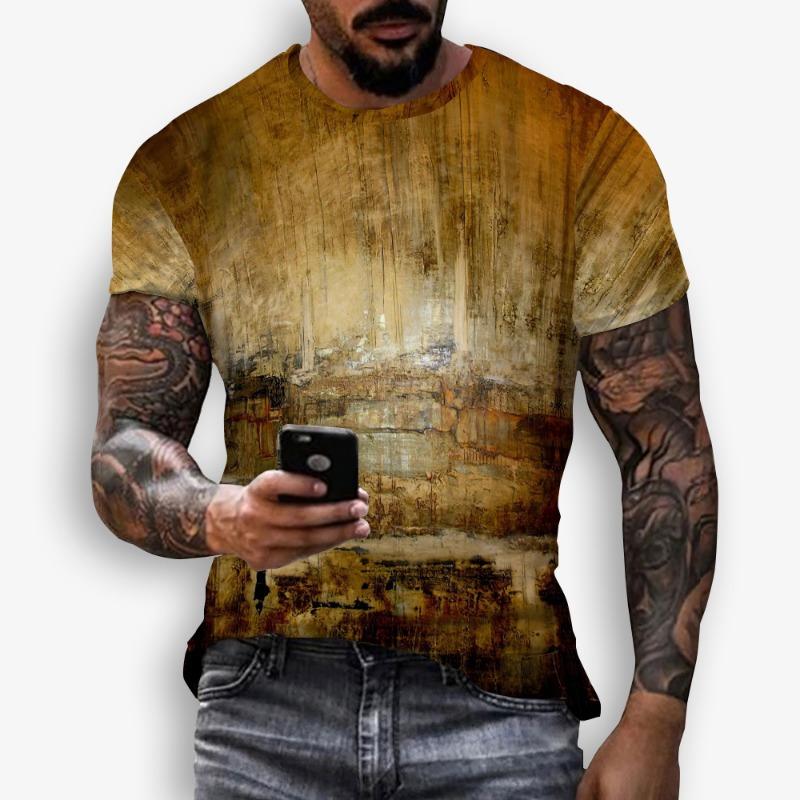 Summer Retro Men's T-shirt Trend Street Personality Tough Guy Sports Short Sleeved O-neck Wide Shirt