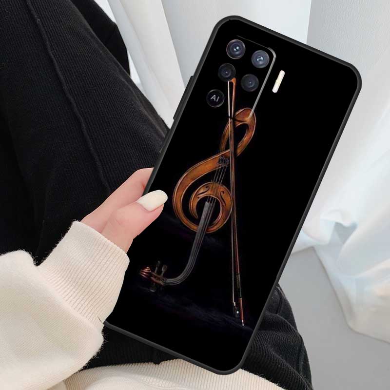 Elegant Violins Bow Sheet Music Case For Oppo A18 A38 A58 A78 A98 A80 A60 A40 A96 A76 A16 A94 A74 A54 A15 A17 A57 A77 A5 Pro