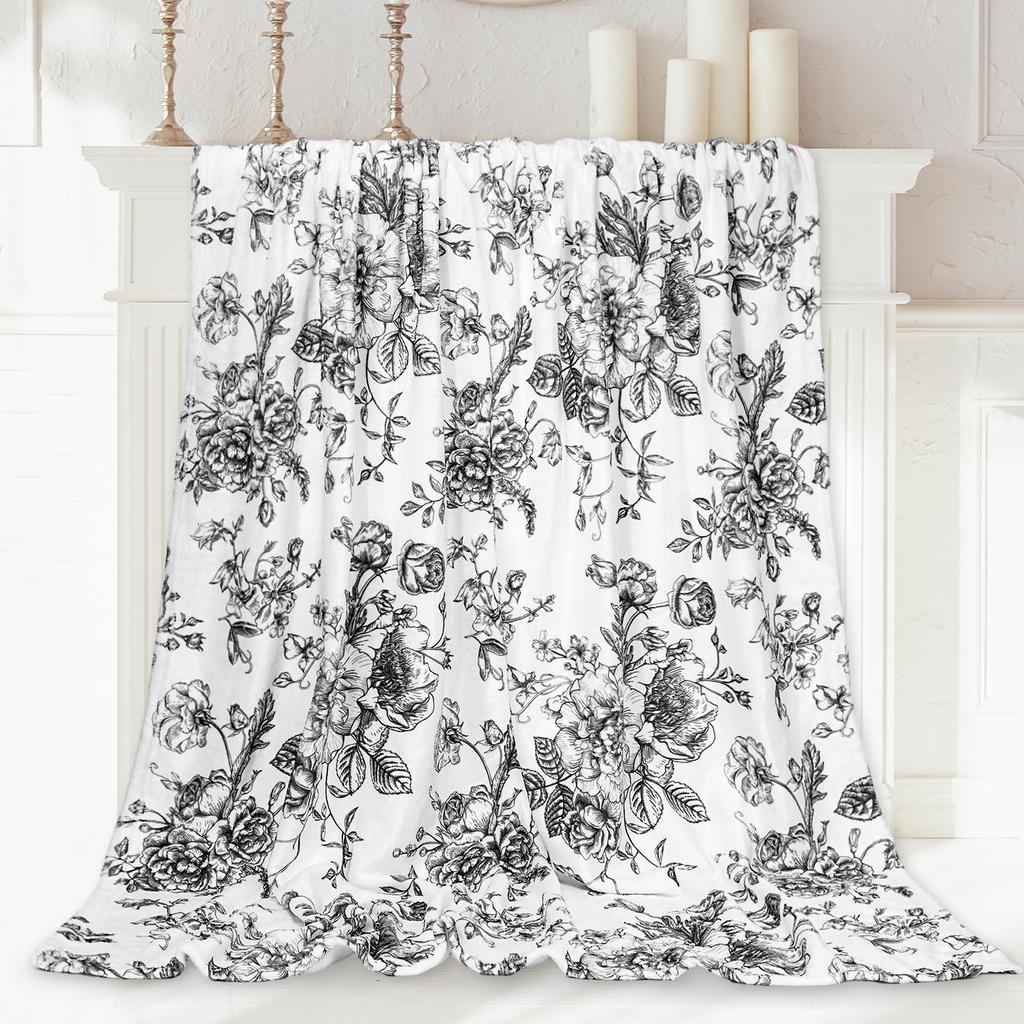 Vintage Flower Blanket Birthday Christmas for Women Girl Gift Spring Floral Blanket Soft Cozy Plush Flannel Fleece Throw Blanket