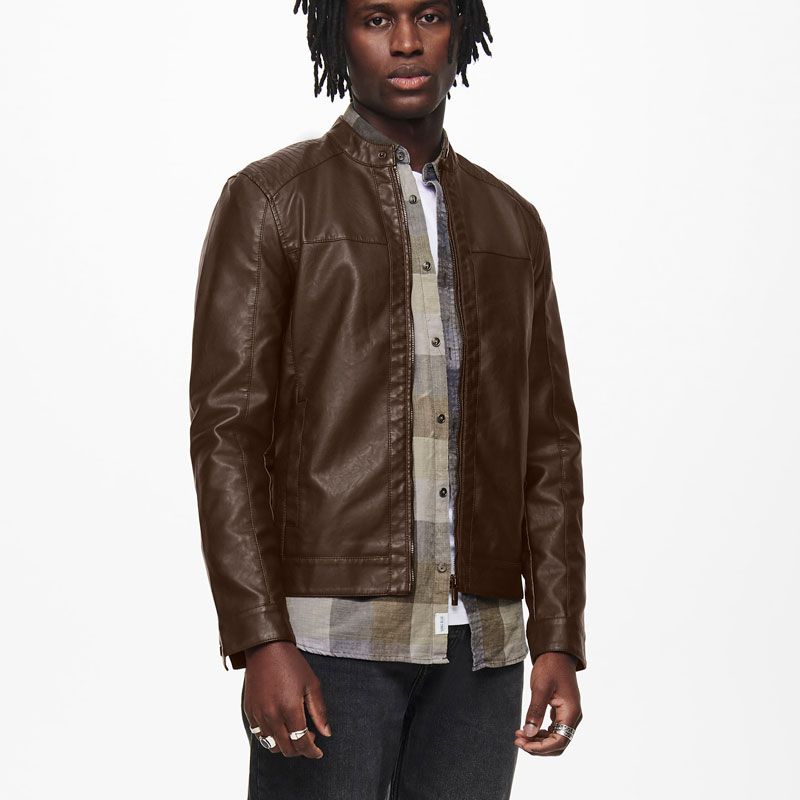 Veste motard Mike similicuir avec zip Homme ONLY AND SONS