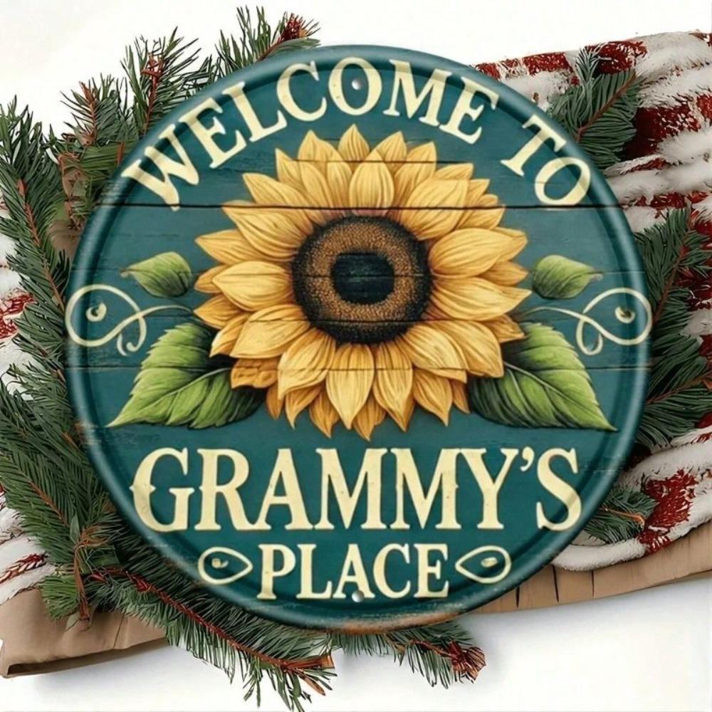 Vintage Welcome To Grandma Metal Sign Round Wall Decor Retro Kitchen Plaque