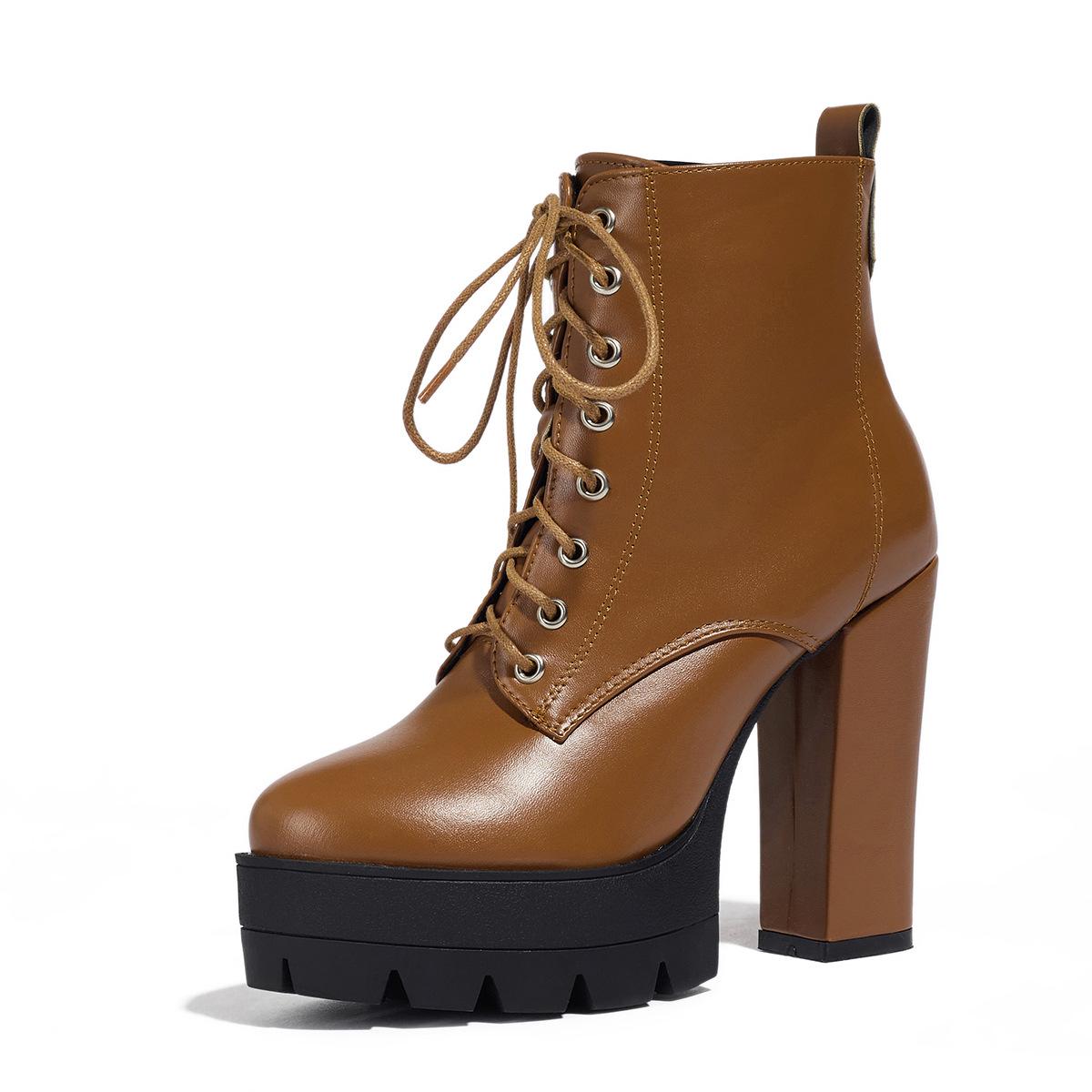 Women`s Waterproof Platform Leather Motorcycle Boots