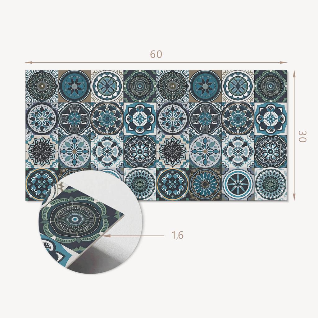 Set of Vinyl Tiles with Pattern for Kitchen Living Room Mosaic Checkered Patterns 6X60X30 Cm